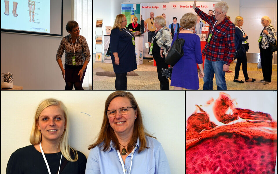 Glimt fra NML 2017, sett øverst fra venstre. 1: Tove Hvassing fra Nordlandssykehuset sto for konferansens mest sjarmerende innslag. 2: Nordisk forsøstring og forbrødring i Helsinki. 3: Mette Brehm Jensen og Marianne Nielsen fra Danmark fortalte om kvalitetssikring av biobankmateriale. 4: Finske bioingeniørstudenter hadde stilt ut egne kunstverk. Foto: Hege Smith Tunsjø