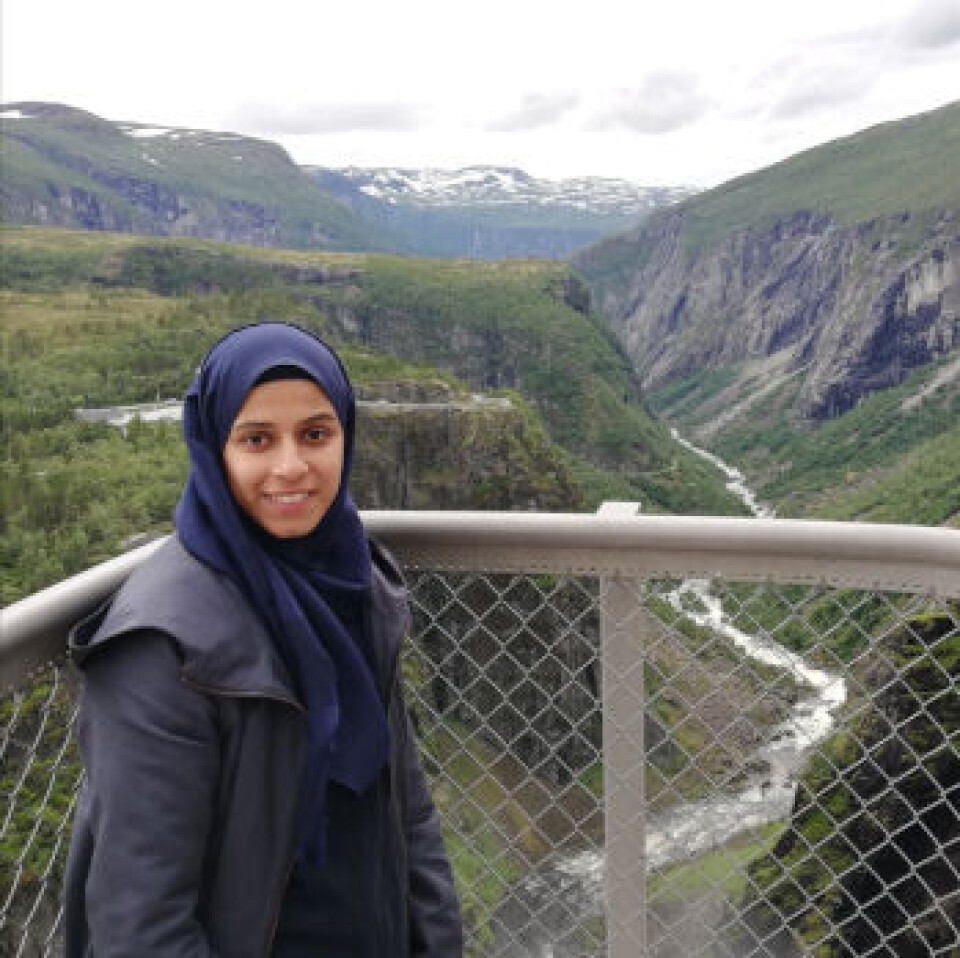 GLAD I NATUREN: Madiha Rasools personlighetstest viser et menneske som er åpen for nye erfaringer og lar seg begeistre av skjønnhet i naturen. I fjor gikk sommerferien blant annet til Vøringsfossen. (Foto: Privat)