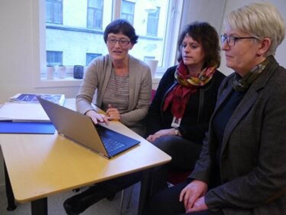 Tone Blørstad, Mona Kaasa og Thorbjørg Nordengen er ofte på tilsyn hos blodbanker og laboratorier. Store deler av arbeidsdagen deres går med til å studere dokumenter. Foto: Grete Hansen. Blørstad Kaasa Nordengen