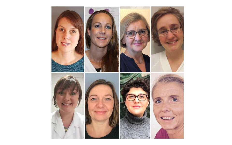 Bioingeniørspesialister: Marie S. Le (f.v.), Heidi Andersen (fornyet godkjenning), Bente Omenås, Heidi Kolseth, Ingunn Østlie, Camilla Aker, Nærmil Ghadani og Lene Haugnæss. Foto: Privat / BFI