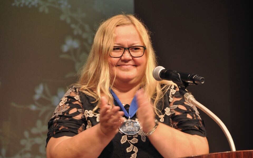 Marie Nora Roald takket for tilliten da hun talte til kongressdeltakerne som nyutnevnt president. Hun takket også BFI, NITO og tidligere IFBLS-president Gry Andersen for støtte og hjelp.