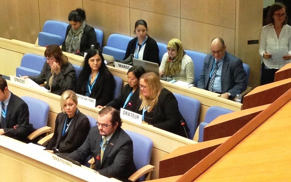 Fra styremøtet i WHO. IFBLS-president Marie Nora Roald i andre rekke til høyre. Foto: Anne Berndt