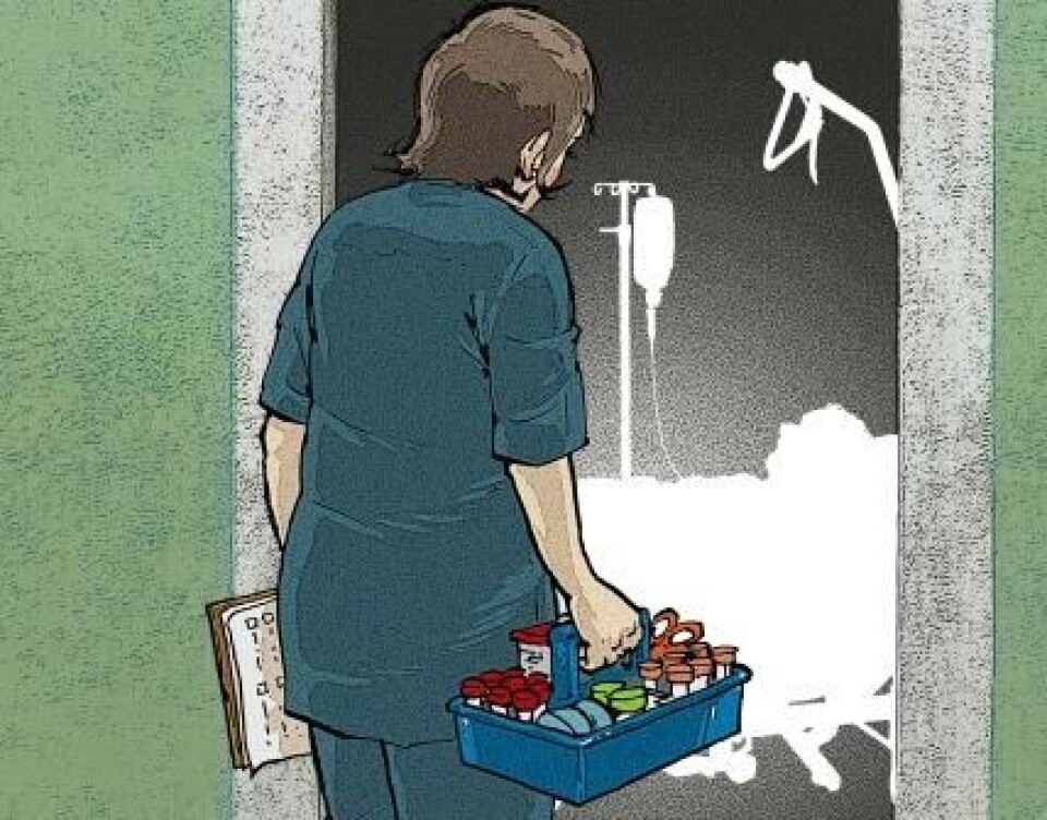 Også bioingeniører må forholde seg til døende pasienter, og kanskje også til aktiv dødshjelp? Ill. Sven Tvedt