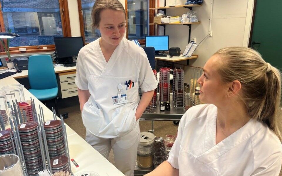 Ulike yrkesgrupper - side om side. Jette Angen Barland (til venstre) er bioingeniør, Silje Bogetveit har bachelor i kjemi/genteknologi og master i biomedisin. Foto: Grete Hanse