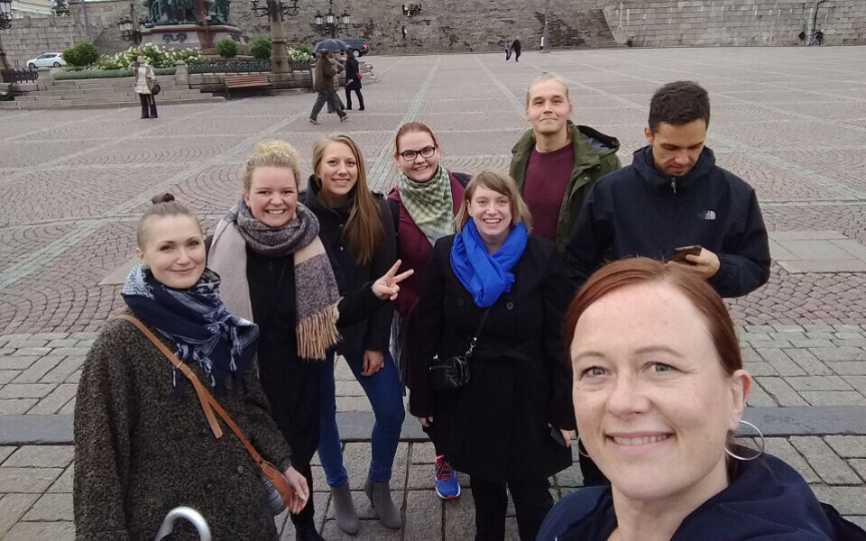 Studenter fra Danmark, Finland og Norge på tur i Helsinki. Helt foran; Anette M. Heggem. Nummer tre fra venstre er Hilde Tørresen Jensen