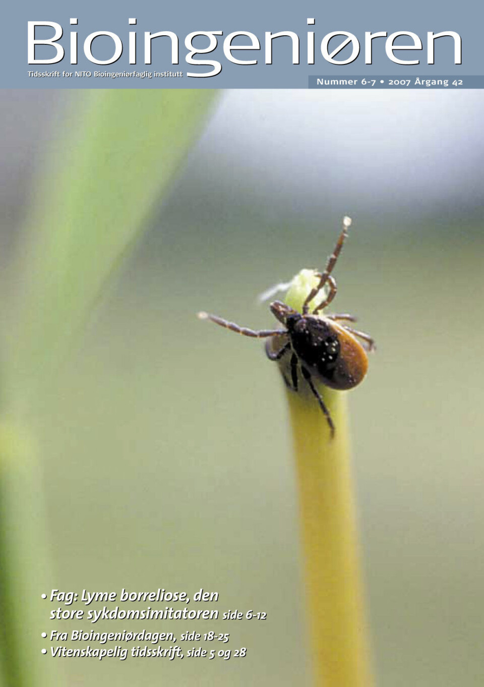 2007: Godkjent som vitenskapelig tidsskrift. I nr. 6/7 ble en av de første fagfellevurderte artiklene publisert: «Lyme borreliose, den store sykdomsimitatoren» av Øystein Brorson. Bioingeniøren forside