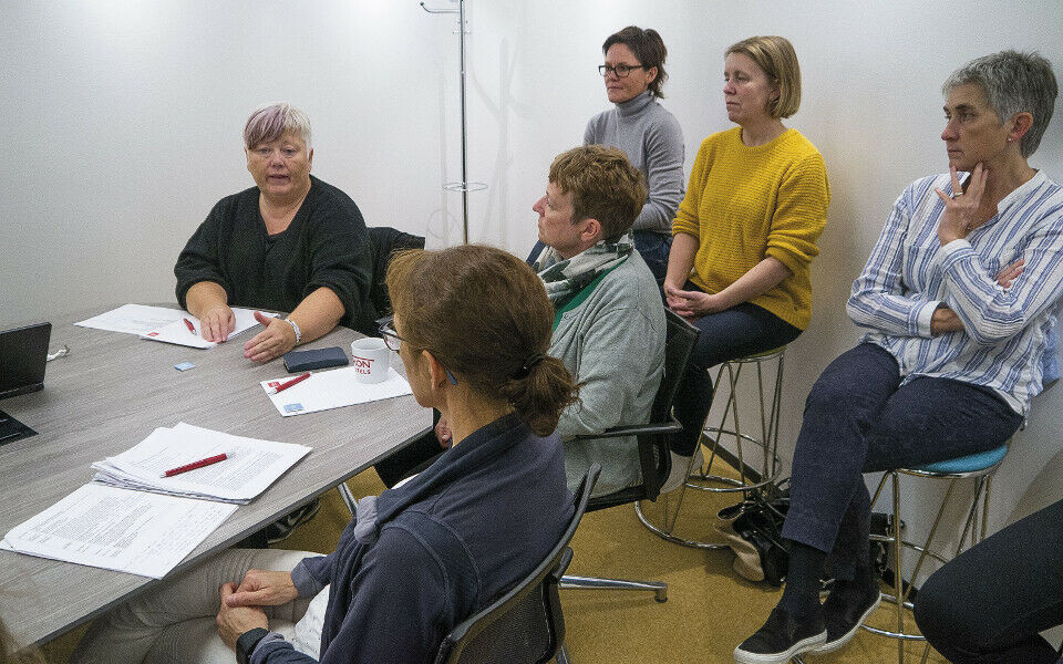 Oddrun Jensen forklarer medlemmer av RUFIT og RUFMIK hvorfor det er en god idé at de rådgivende utvalgene samarbeider om kurs. Foto: Grete Hansen