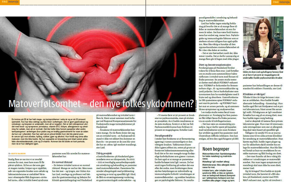 Faksimile av Bioingeniøren nr. 9, 2015. Side 16 - 17: Matoverfølsomhet - den nye folkesykdommen?