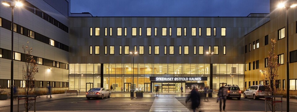 Sykehuset Østfold Kalnes er på 85 500 kvadratmeter og er Østfolds største bygning. Illustrasjon: Arkitema Architect