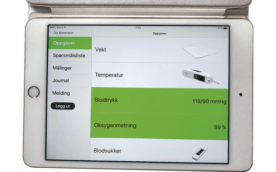 NETTBRETT: Måleinstrumentene har sensorer og resultatene registreres automatisk på nettbrettet alle pasientene får. Derfra sendes resultatene videre til bydelens oppfølgingssenter.