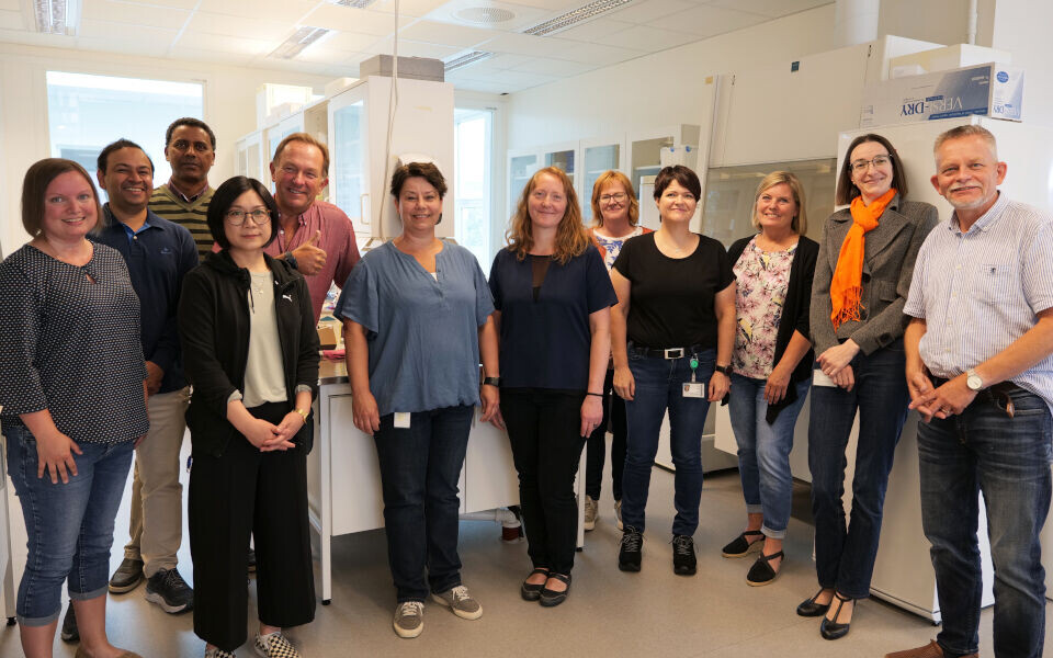 Fagmiljøet på den nye utdanningen er klare til å ønske studentene velkommen. Fra venstre: Bioingeniør, masterstudent og studentassistent Hanne Greaker, førsteamanuensis Rafi Ahmad, avdelingsingeniør Teklu Tewoldebrhan Zeremichael, studieveileder Jill Peng, professor Rob Wilson, overingeniør / bioingeniør Wenche Kristiansen, studieprogramansvarlig / førsteamanuensis Elisabeth Ersvær, instituttleder Frøydis Deinboll Myromslien, førsteamanuensis Wenche Johansen, høgskolelektor / bioingeniør Else-Berit Stenseth, stipendiat Ana Linta og professor Knut Olav Strætkvern. Foto: Høgskolen i Innlandet