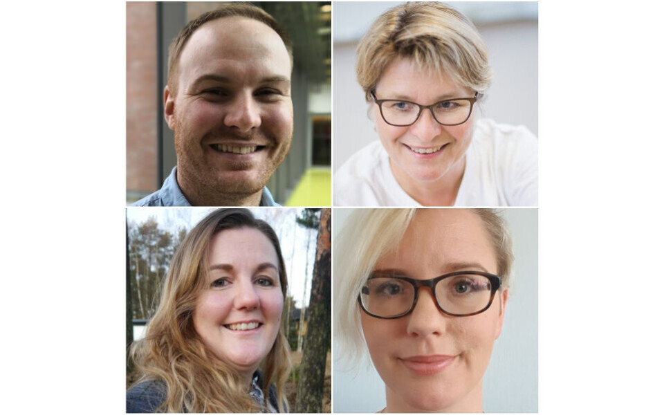 Martin Petersen leder et prosjekt som har fått innovasjonsmidler, Marit Næss (oppe til høyre) er blitt biobankleder ved HUNT forskningssenter, Mona Pedersen Unnerud (nede til venstre) er oppnevnt til Sykehuset Østfolds kliniske etikk-komité og Elisabeth Lysaker er ny konserntillitsvalgt for NITO i Helse Sør-Øst.