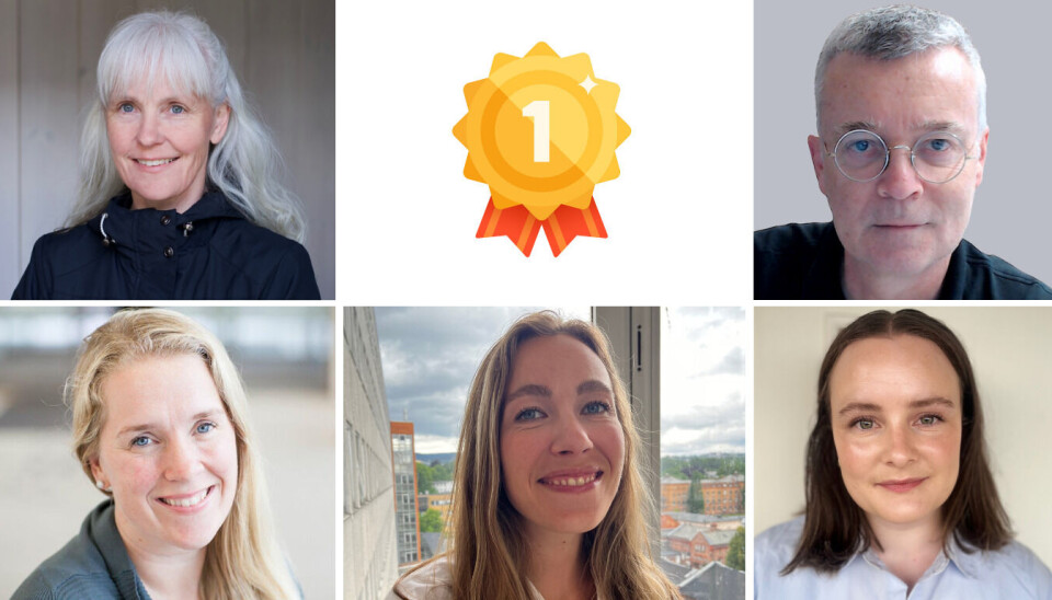 Vinnerne av prisen for beste vitenskapelige artikkel (øverst fra venstre): Elin Hallheim Reiersøl og Thomas E. Hundhausen. Nederst fra venstre, vinnerne av prisen for beste artikkel i kategorien for «øvrige fagartikler»: Ina Møller, Silje Angeltveit og Marte H. Bergem. Vinnerne av prisen for beste vitenskapelige artikkel (øverst fra venstre): Elin Hallheim Reiersøl og Thomas E. Hundhausen. Nederst fra venstre, vinnerne av prisen for beste artikkel i kategorien for «øvrige fagartikler»: Ina Møller, Silje Angeltveit og Marte Høyem Bergem.