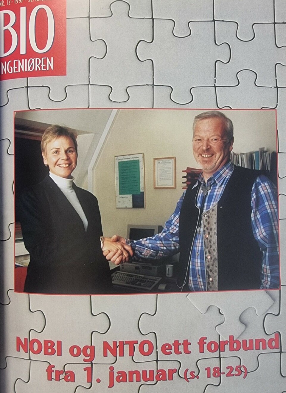 Bioingeniøren nr. 12, 1997: Marit Stykket og Svein Vikhals var fornøyde med fusjonen mellom NOBI og NITO i 1998. NITO fikk ti prosent medlemsøkning, flere kvinner og innpass i helsesektoren. NOBI fikk frigjort ressurser til faglig arbeid, mer tyngde i lønnsforhandlinger og mer innflytelse i den helsepolitiske debatten.