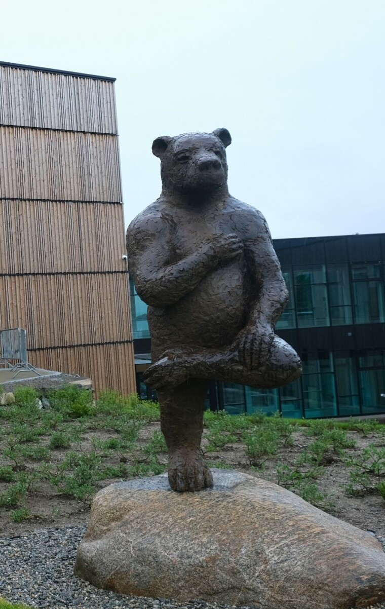 Sjukehuset Nordmøre og Romsdal, skulptur av bjørn, laget av Petter Hepsø, Hjelset