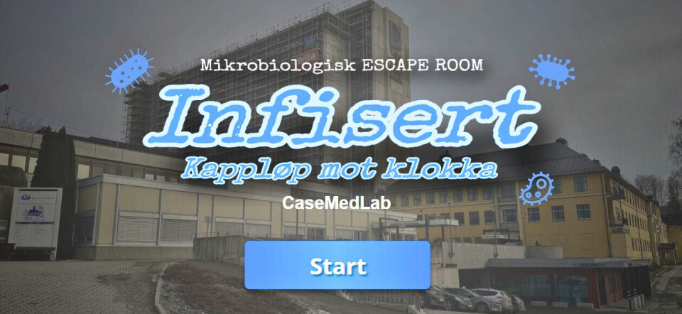 Det mikrobiologiske rømmerommet tar utgangspunkt i mikrobiologisk lab på Lillehammer sykehus, der Beathe Børresen (til venstre), Elvida Skare Andrews og Jenny Præsterud (ikke tilstede) var i praksis. Det mikrobiologiske rømmerommet tar utgangspunkt i mikrobiologisk lab på Lillehammer sykehus. Foto: Casemedlab