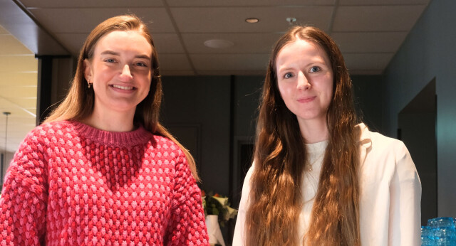 Elvida Skare Andrews (til venstre), Beathe Børresen og Jenny Præsterud (ikke til stede) laget rømmerom (escape room) som del av bacheloroppgaven sin. Foto: Heidi Strand
