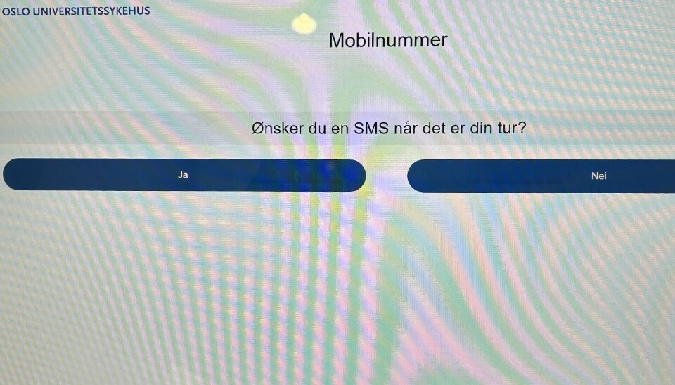 Steg 3: Vil du ha melding på mobil når det er din tur? Taster du «nei», får du ingen varsel på mobil (og ingen kølapp).